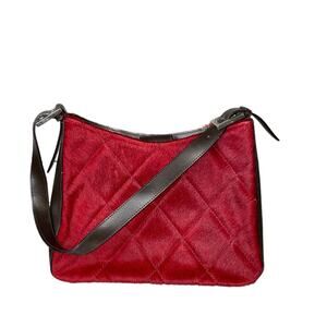 Saks Fifth Avenue Vintage Shoulder Hand Bag Leather Red Calf Hair Made in Italy